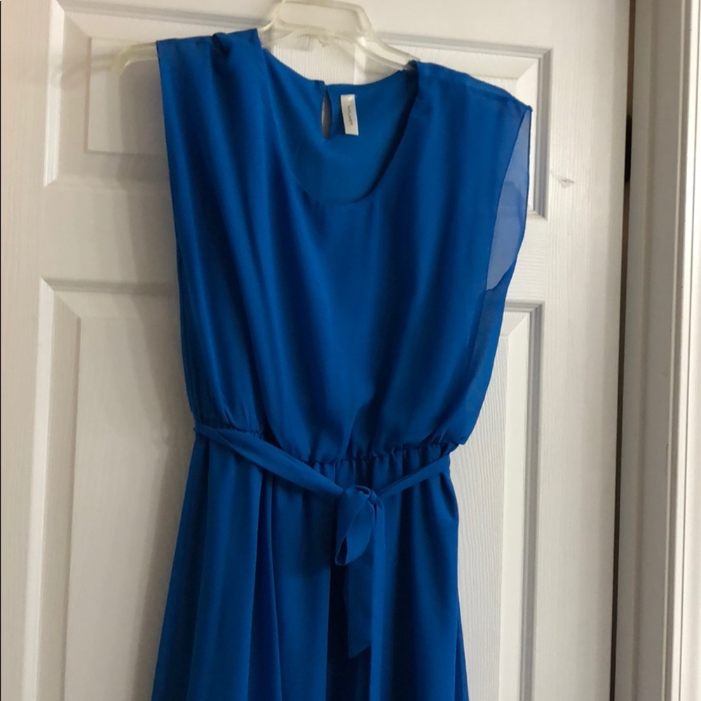 Flowy royal blue dress with tie waist
